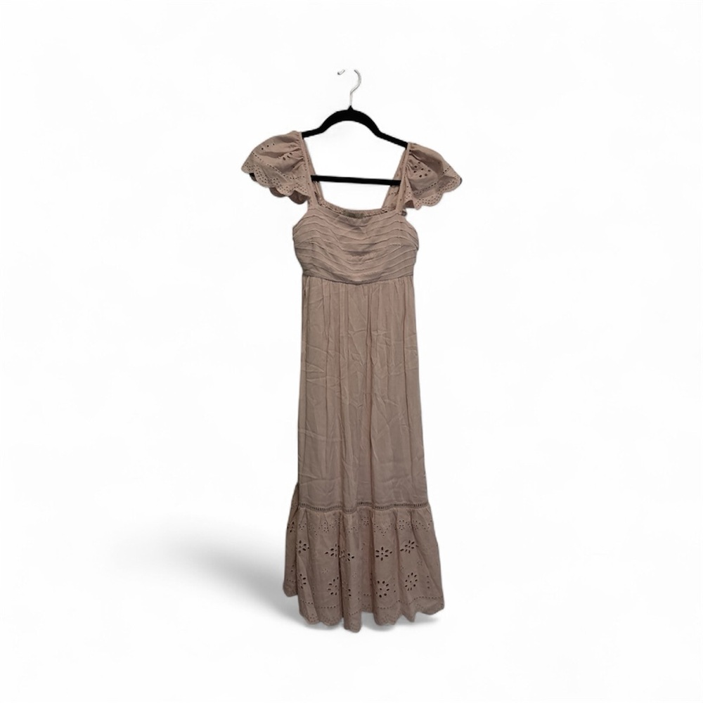 Wonderly Tan Midi Dress with Eyelet Details